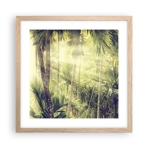 Plakat i ramme af lyst egetræ - I grønne gløder - 40x40 cm