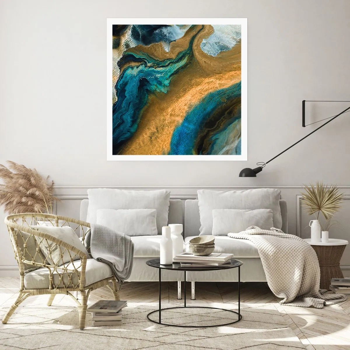 Plakat - Blå - gul - gensidig indflydelse - 60x60 cm