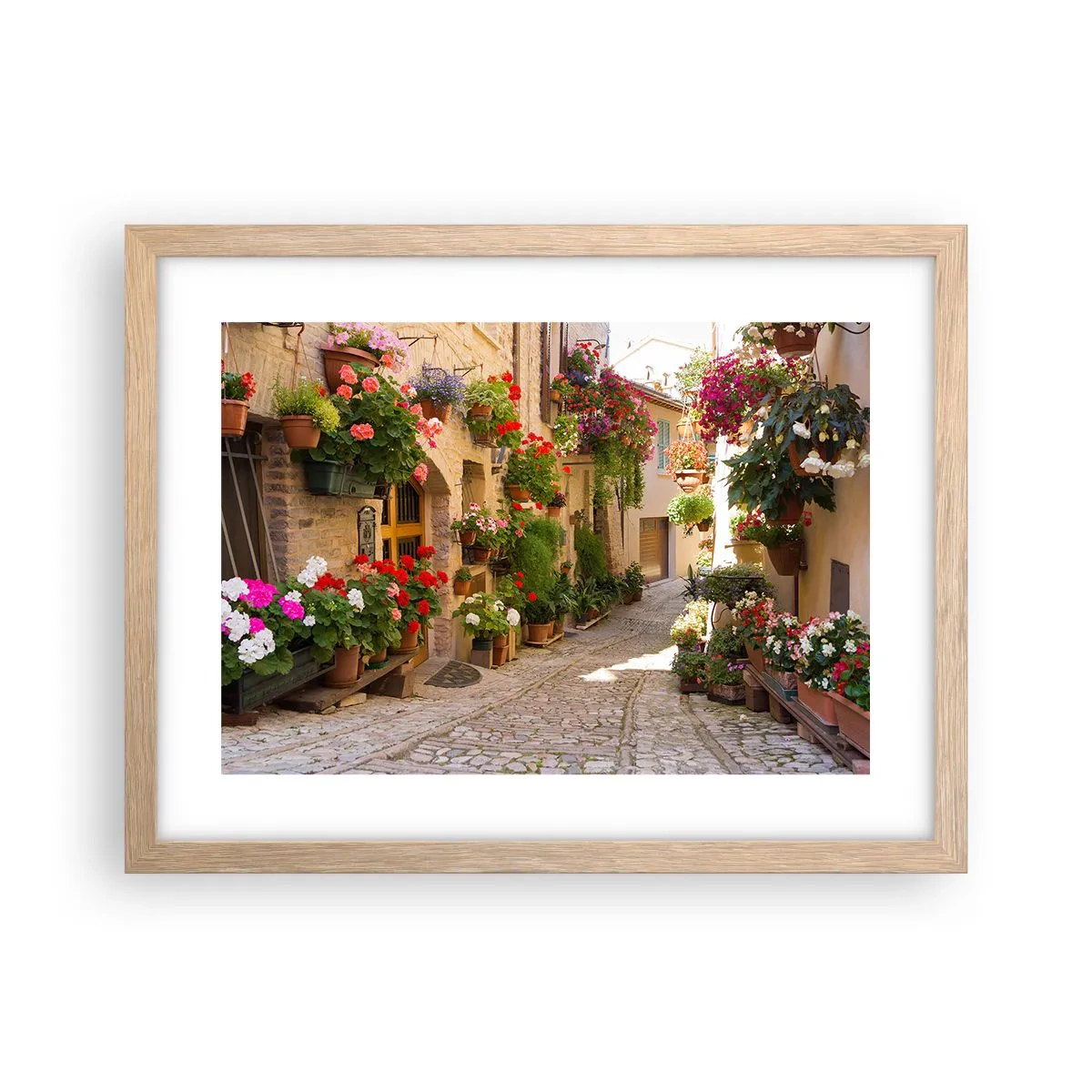 Plakat i ramme af lyst egetræ - I en strøm af blomster - 40x30 cm