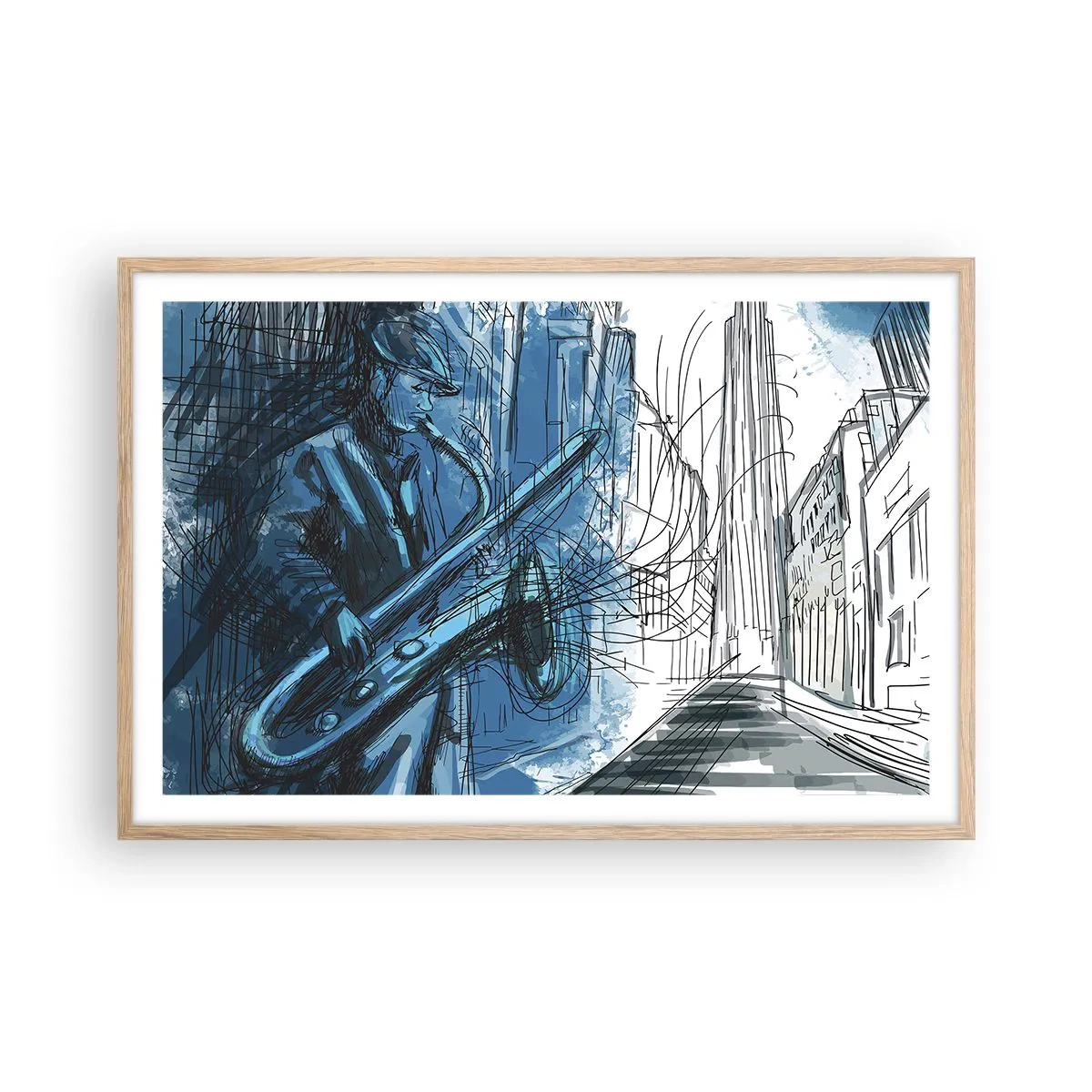 Plakat i ramme af lyst egetræ - Byens rapsodi - 91x61 cm