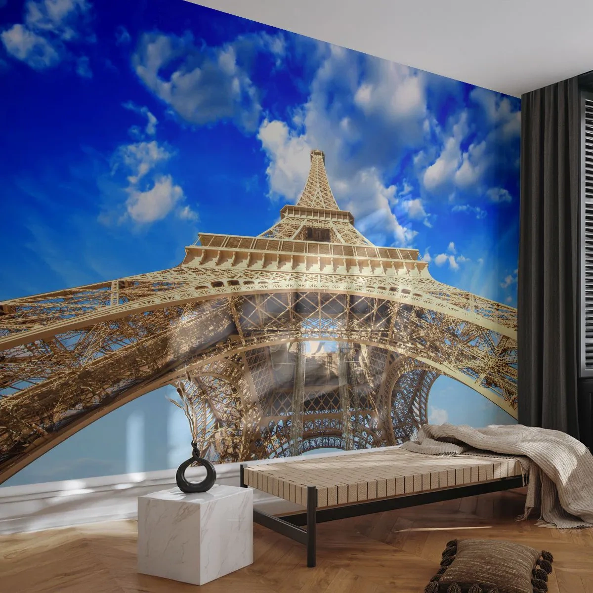 Fototapet Premium Canvas - Række ud efter himlen og skyerne - By, Paris, Eiffeltårnet - 500x350 cm