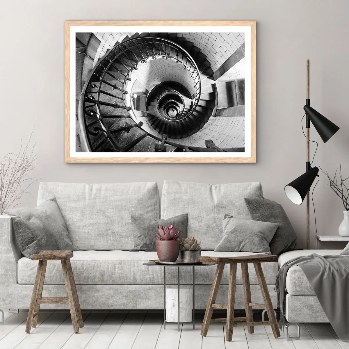 Plakat i ramme af lyst egetræ - Højt og højere - 100x70 cm