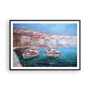 Plakat i sort ramme - Italiensk bugt - 100x70 cm