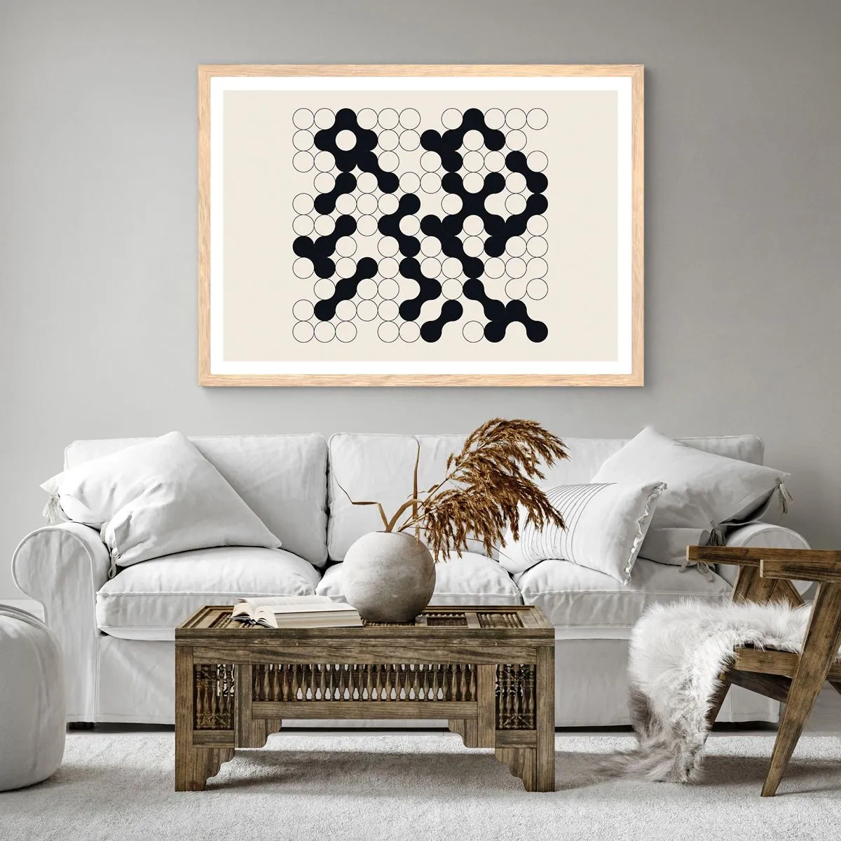 Plakat i ramme af lyst egetræ - Kinesisk spil - variation - 100x70 cm