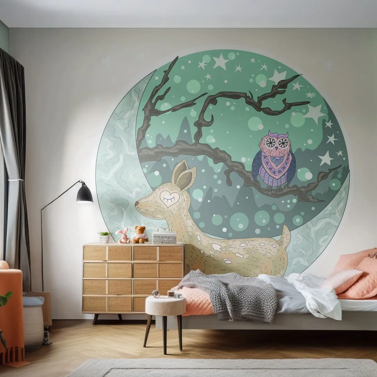 Fototapet Standard Eco - En eventyrlig skovnat - For børn, Grafik, Stjerner - 350x256 cm