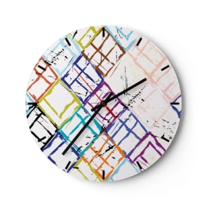 Vægur, Uret - Farverige abstrakte linjer, der danner geometriske former - 30x30cm - Celler til udlejning - Moderne vægdekoration til stue, køkken og soveværelse ARTTOR
