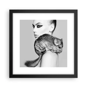 Plakat i sort ramme - Dame med en chinchilla - 30x30 cm