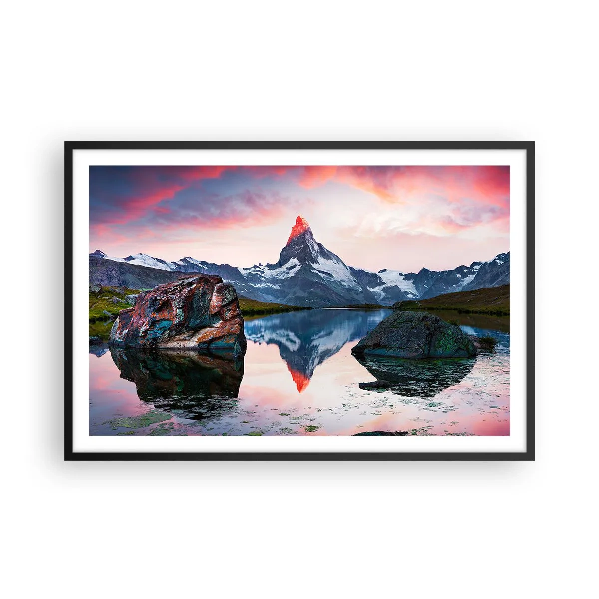 Plakat i sort ramme - Bjergenes hjerte er varmt - 91x61 cm