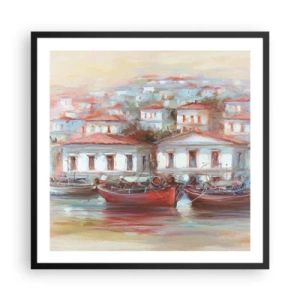Plakat i sort ramme - Lykkelig by - 60x60 cm