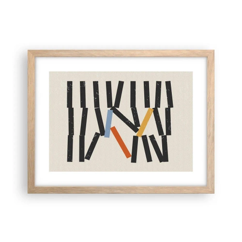 Plakat i ramme af lyst egetræ - Dominoer - komposition - 40x30 cm