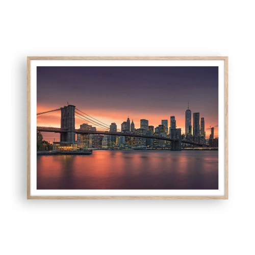 Plakat i ramme af lyst egetræ - Sænket i lilla stilhed - 100x70 cm