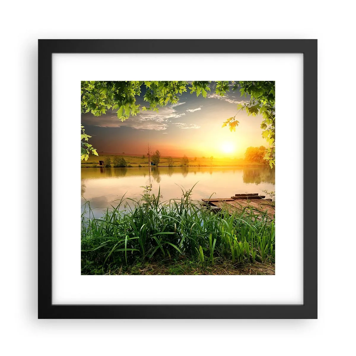 Plakat i sort ramme - Landskab i en grøn ramme - 30x30 cm