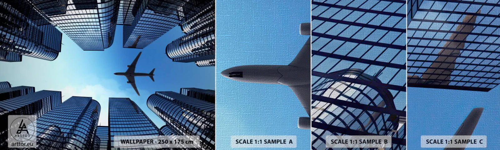 Prøve Fototapet Premium Canvas - Udsigt fra glasslugten - Arkitektur, Fly, By - 100x30 cm