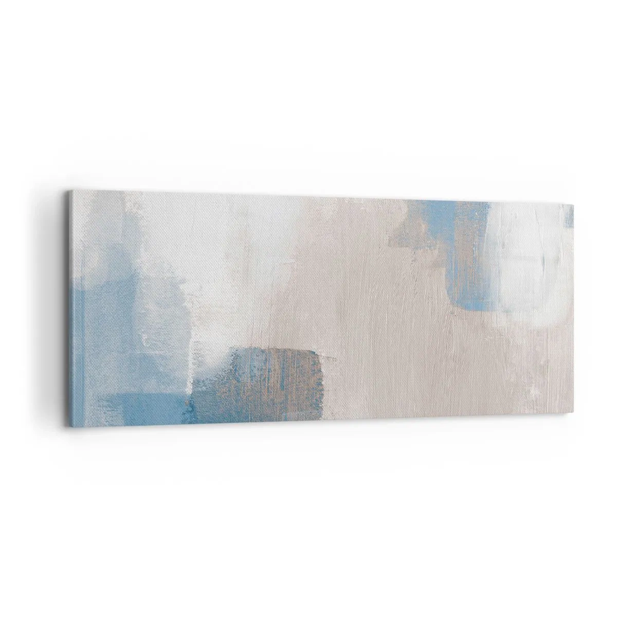 Lærredstryk - Billede på lærred - Lyserød abstraktion bag et slør af blåt - 100x40 cm