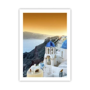 Plakat - Santorini - omfavnet af klipperne - 50x70 cm