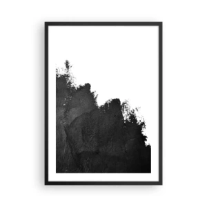 Plakat i sort ramme - Minimalistisk abstraktion med sort accent på hvid baggrund - 50x70cm - Elementer: jord - Moderne vægdekoration til stue og soveværelse ARTTOR