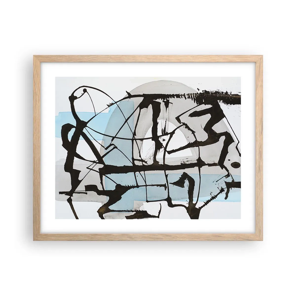 Plakat i ramme af lyst egetræ - Ikke desto mindre blå - 50x40 cm