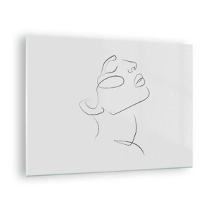Billede på glas - Konturskitse af en kvindes ansigt vendt opad - 70x50cm - En drømmes slyngninger - Moderne vægdekoration til stue og soveværelse ARTTOR