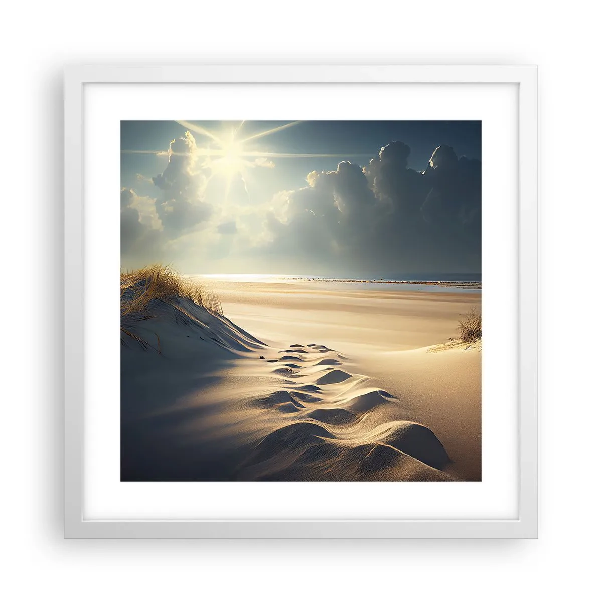 Plakat i hvid ramme - Beroligende landskab - 40x40 cm