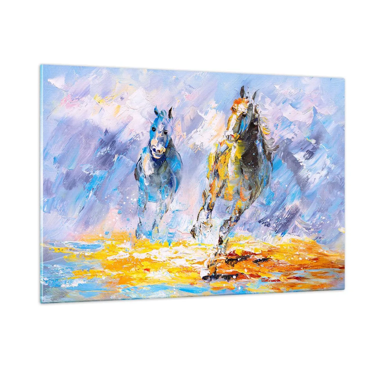 Billede på glas - Galopperer gennem det blanke skær - 120x80 cm