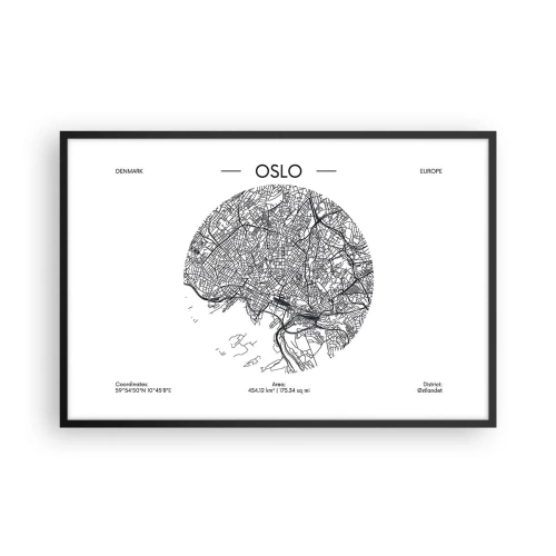 Plakat i sort ramme - Anatomi af Oslo - 91x61 cm
