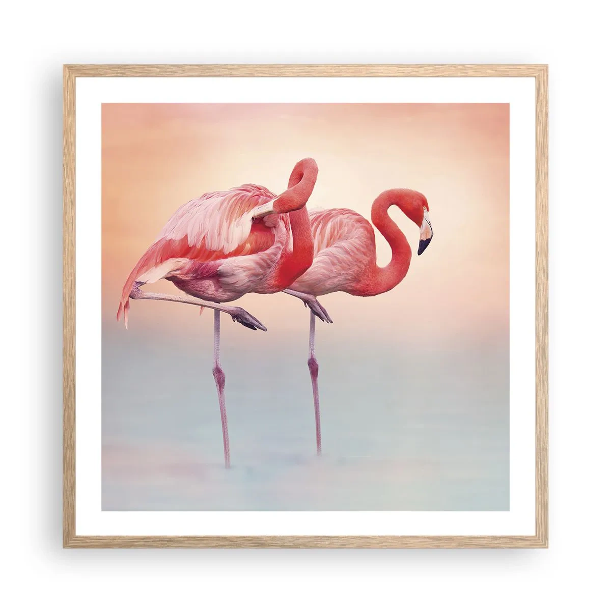 Plakat i ramme af lyst egetræ - I farven af den nedgående sol - 60x60 cm