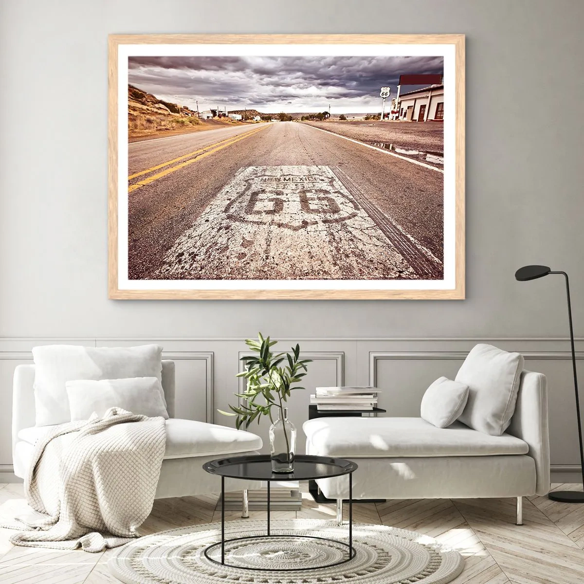 Plakat i ramme af lyst egetræ - Mother Road - amerikansk legende - 70x50 cm