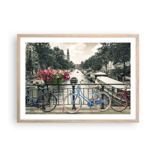 Plakat i ramme af lyst egetræ - Farverne i Amsterdams gader - 70x50 cm
