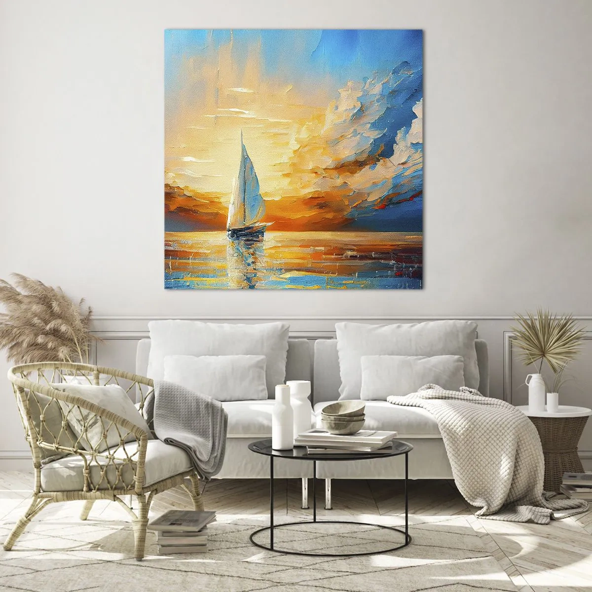 Billede på glas - Sejler i guld - 40x40 cm
