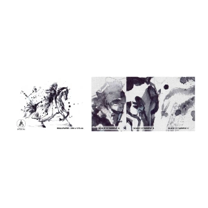 Prøve Fototapet Premium Canvas - Sort ridder - Abstraktion, Ridder til hest, Ridderrustning - 100x30 cm