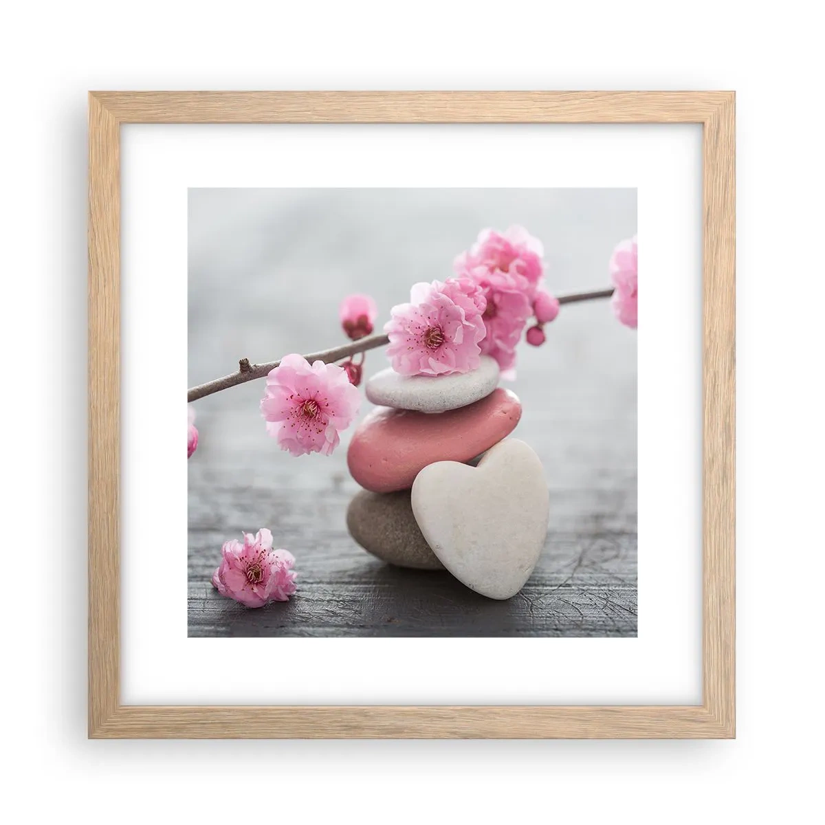 Plakat i ramme af lyst egetræ - Kirsebærblomstens lyksalighed - 30x30 cm