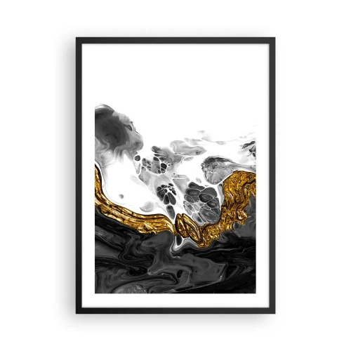 Plakat i sort ramme - Abstrakt komposition af sort, hvid og guld - 50x70cm - Organisk sammensætning - Moderne vægdekoration til stue og soveværelse ARTTOR