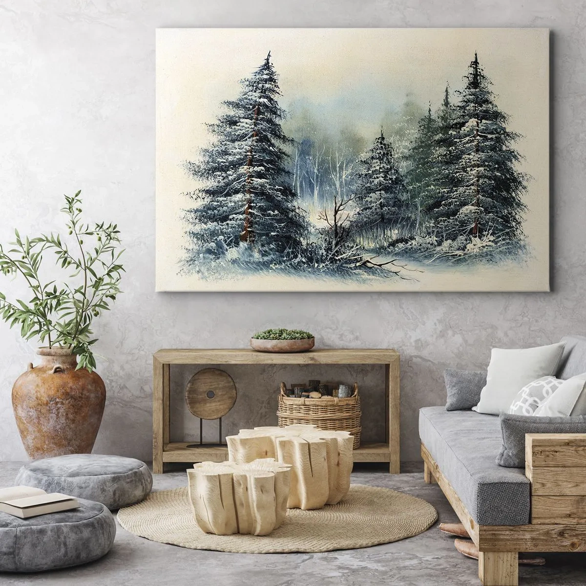 Lærredstryk - Billede på lærred - Vinterlandskab med snedækkede træer - 70x50cm - Klar til jul - Moderne vægdekoration til stue og soveværelse ARTTOR