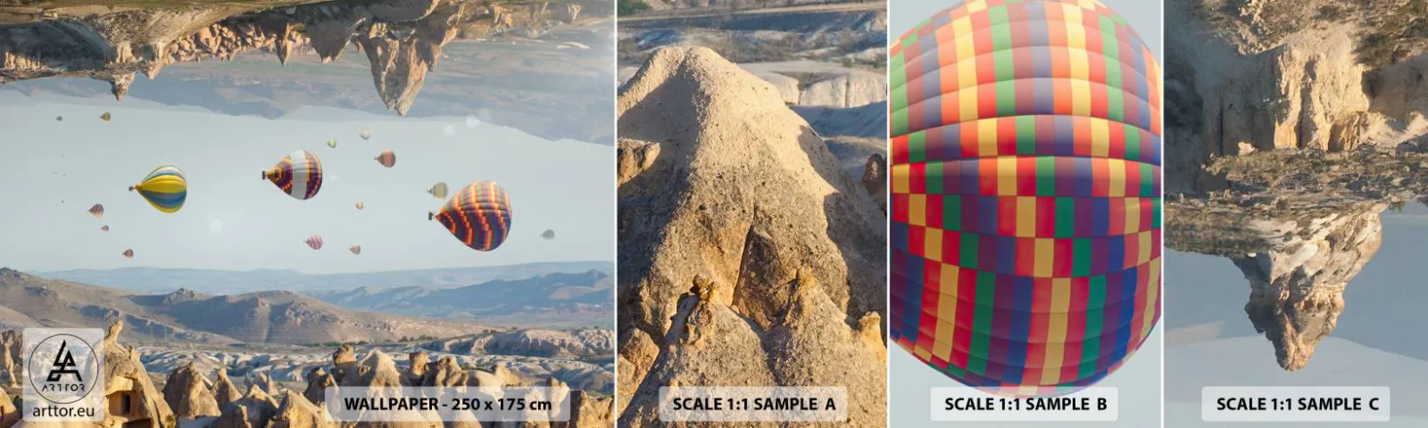 Fototapet Prøve Standard Eco - Alt er muligt her - Abstraktion, Balloner, Landskab - 100x30 cm