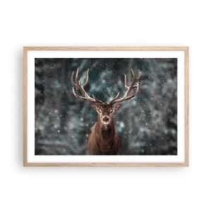 Plakat i ramme af lyst egetræ - Skovens konge kronet - 70x50 cm