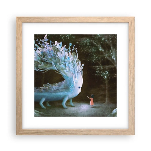 Plakat i ramme af lyst egetræ - Et fantastisk møde - 30x30 cm