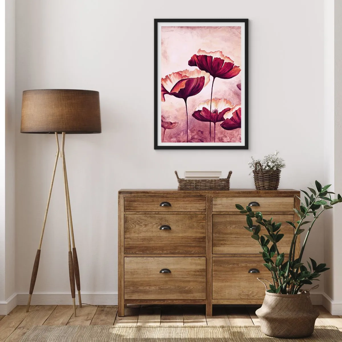 Plakat i sort ramme - Rød og hvid flage - 40x50 cm