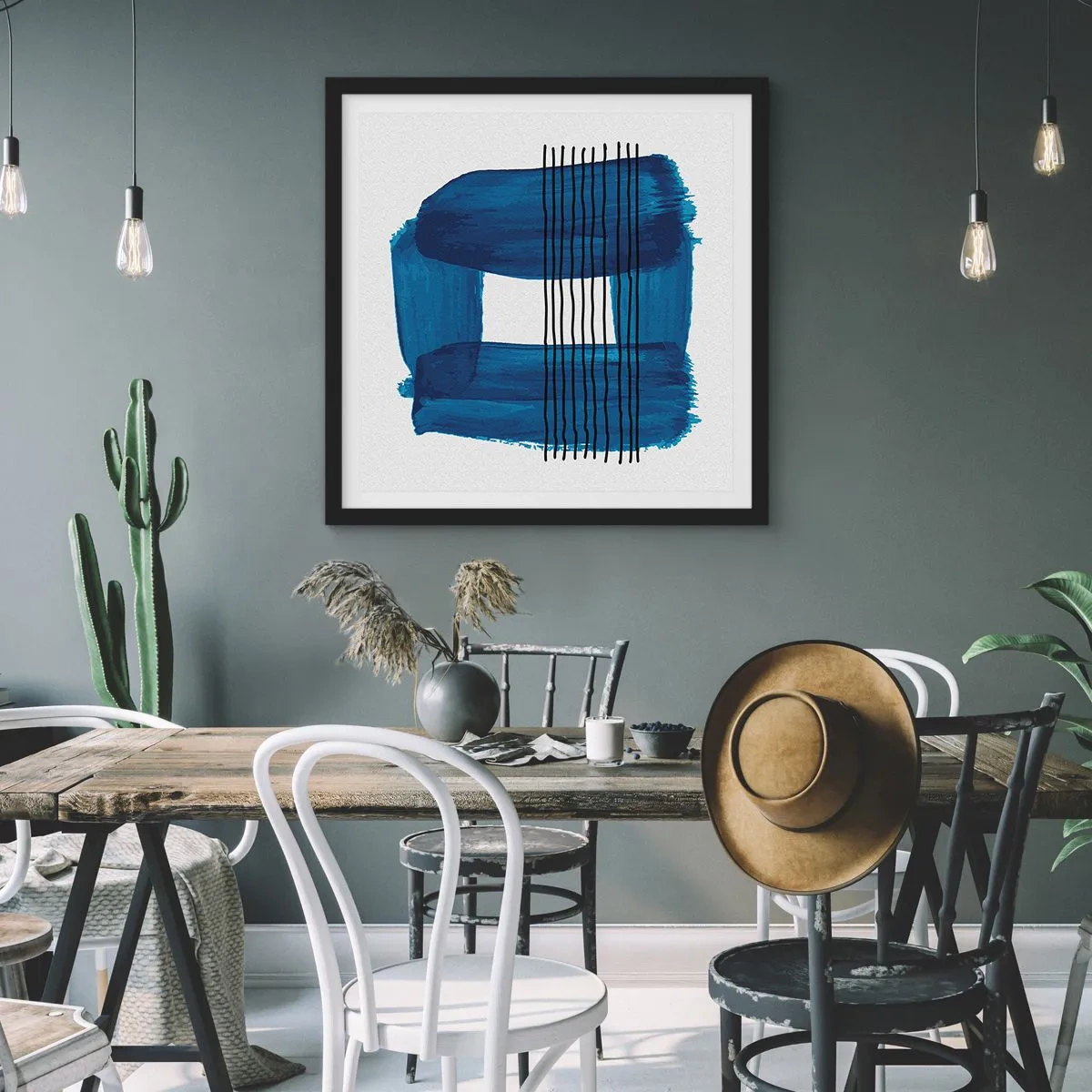 Plakat i sort ramme - Blå-sort sammensætning - 40x40 cm