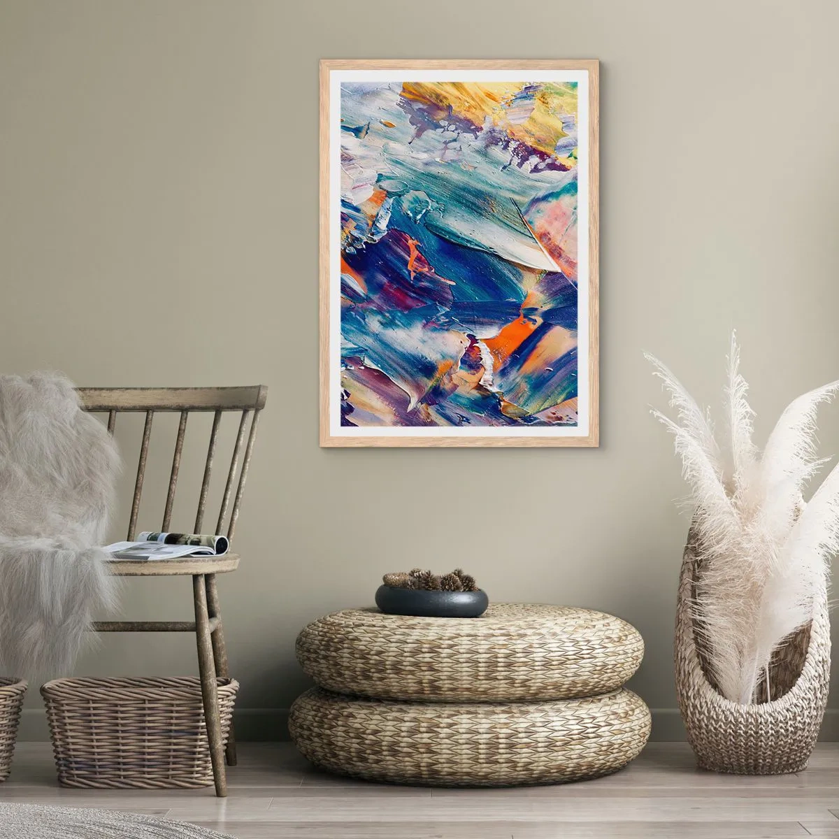 Plakat i ramme af lyst egetræ - Forvirring af farver - 40x50 cm