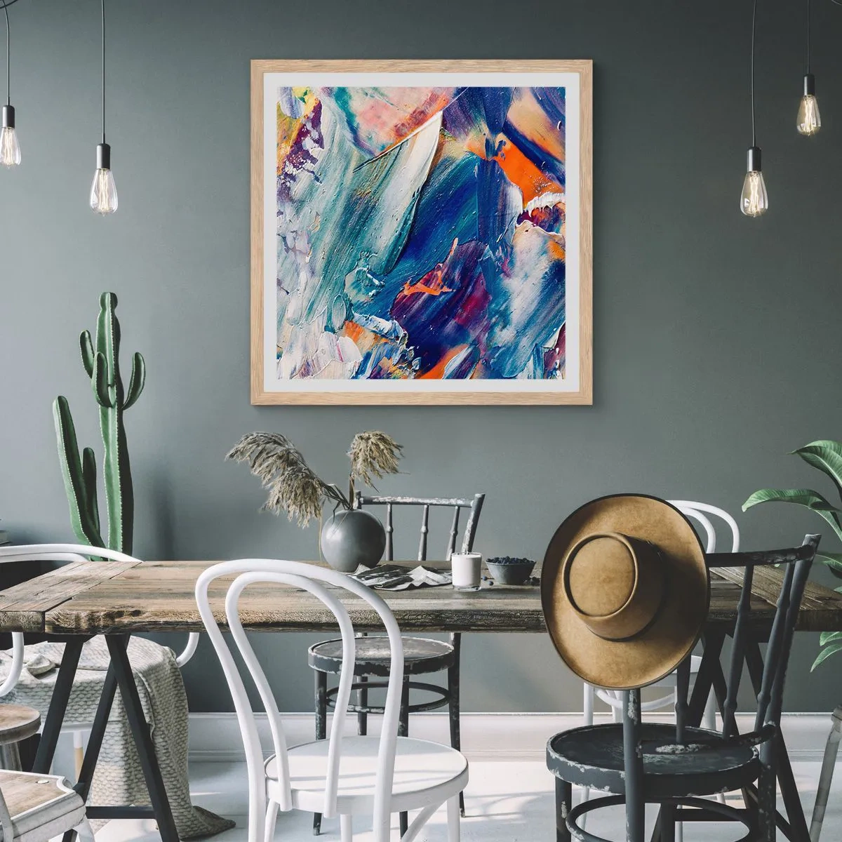 Plakat i ramme af lyst egetræ - Forvirring af farver - 60x60 cm