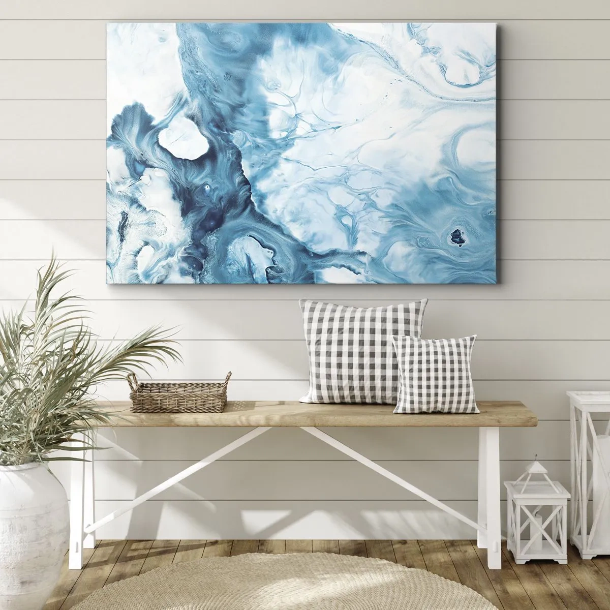 Lærredstryk - Billede på lærred - Abstrakt mønster i blå nuancer - 70x50cm - Blå koncert - Moderne vægdekoration til stue og soveværelse ARTTOR