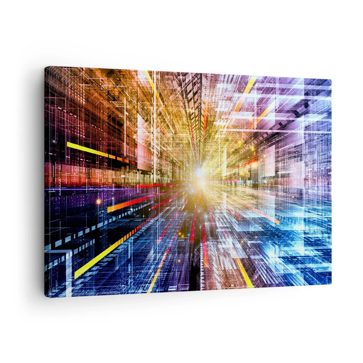 Lærredstryk - Billede på lærred - Dynamisk lys i en futuristisk korridor - 70x50cm - Lysende korridor - Moderne vægdekoration til stue og soveværelse ARTTOR