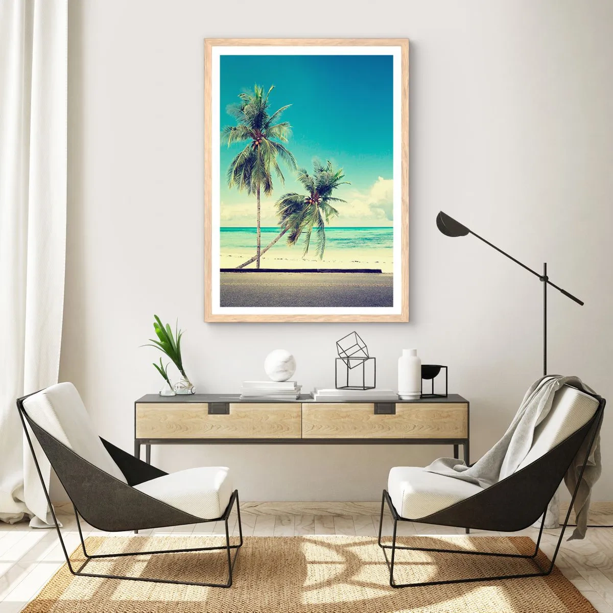 Plakat i ramme af lyst egetræ - Ferietid til at starte - 70x100 cm