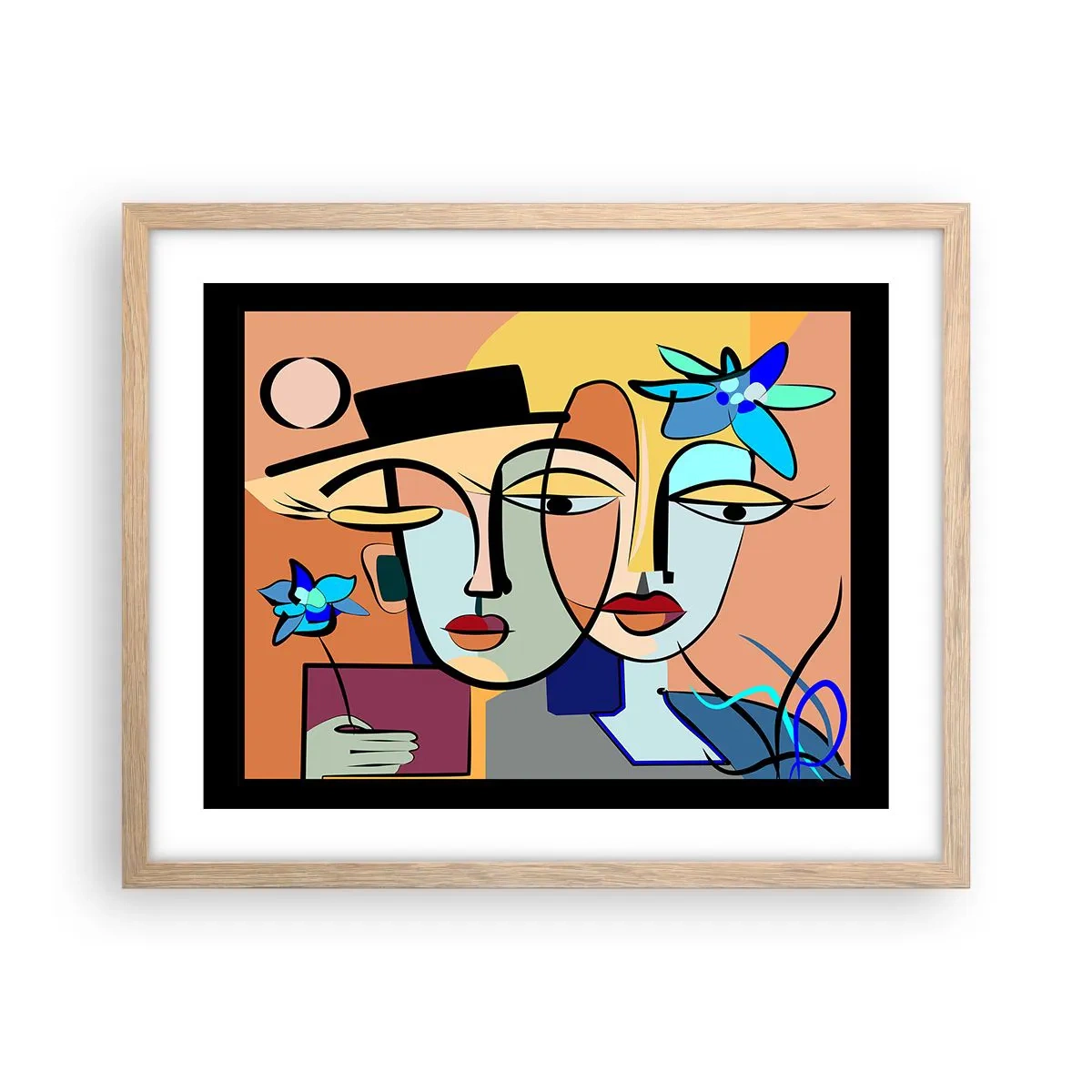 Plakat i ramme af lyst egetræ - Picassos randez vous - 50x40 cm