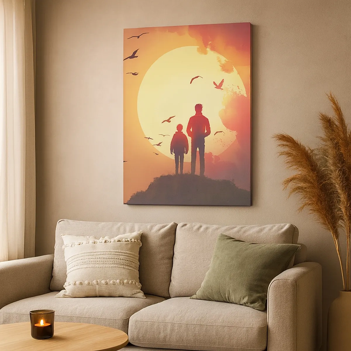 Lærredstryk - Billede på lærred - Ansigt til ansigt med solen - 50x70 cm