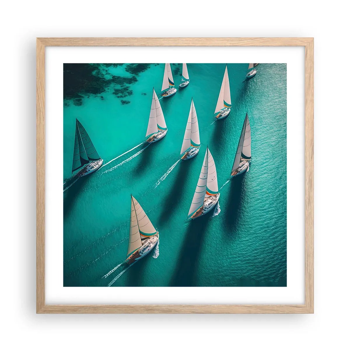 Plakat i ramme af lyst egetræ - Konkurrerer med vinden - 50x50 cm