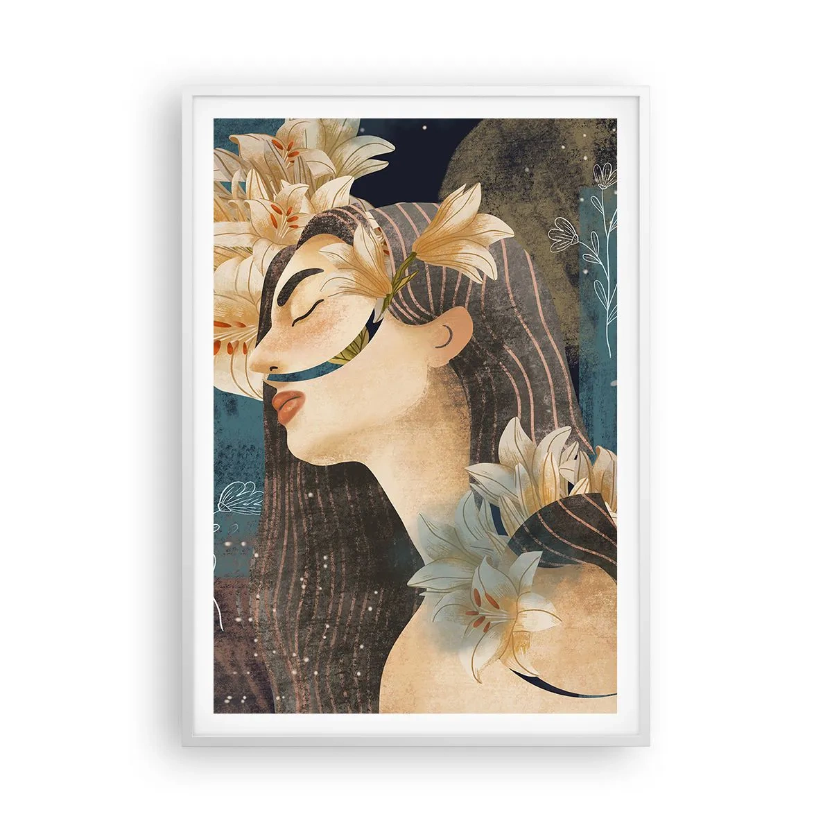 Plakat i hvid ramme - Eventyret om prinsessen med liljerne - 70x100 cm