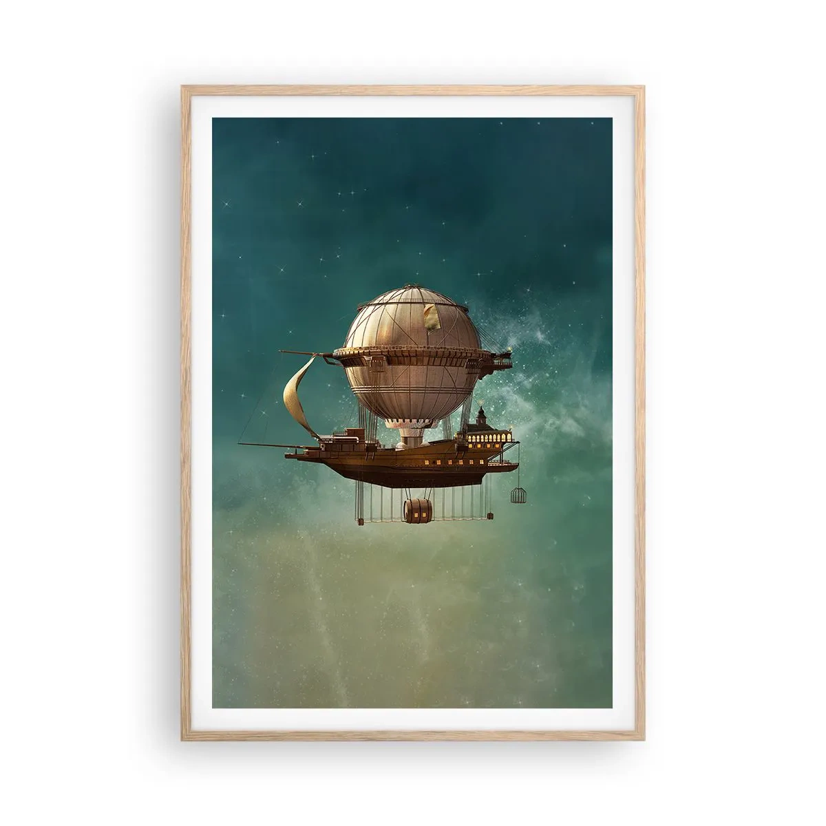 Plakat i ramme af lyst egetræ - Jules Verne hilser - 70x100 cm