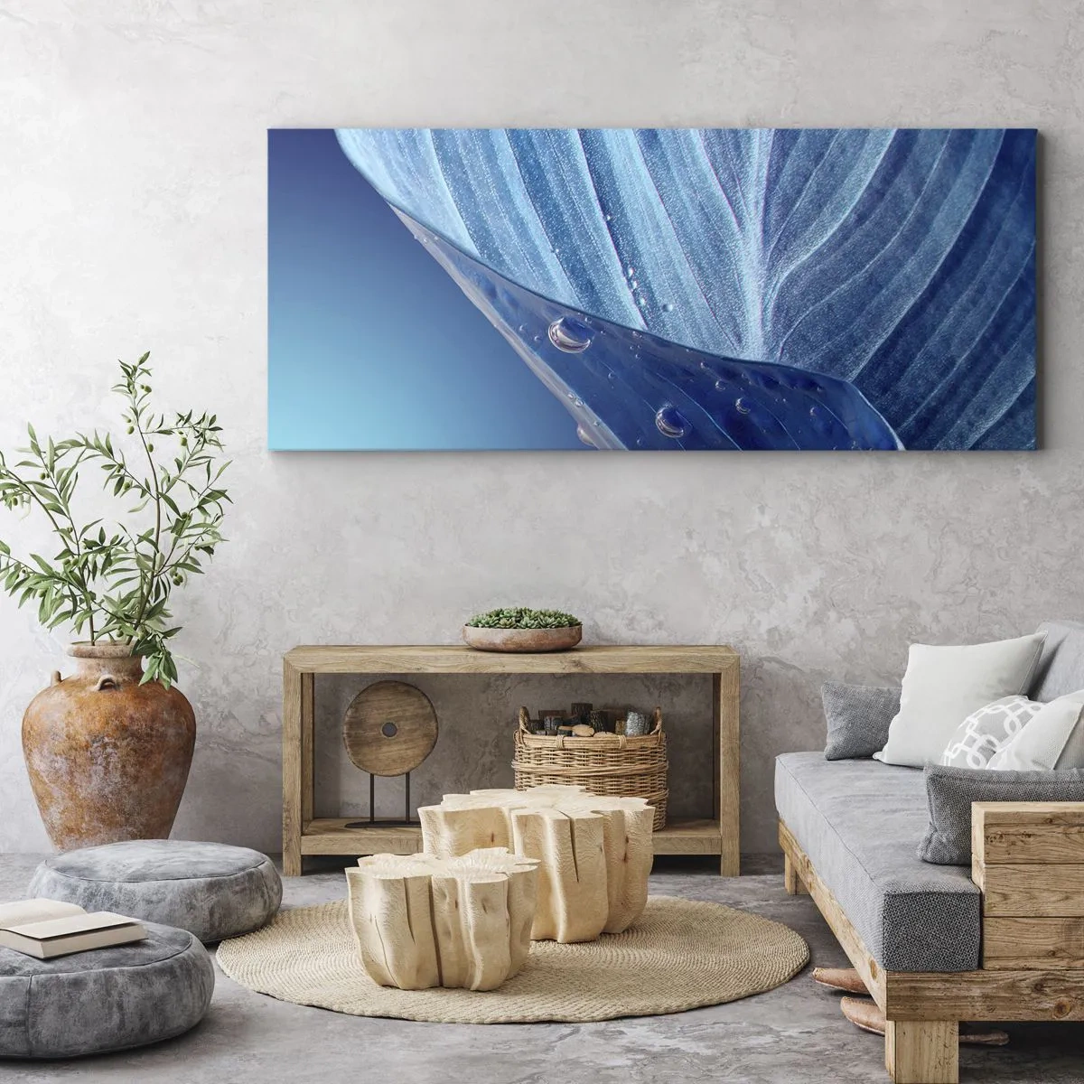 Lærredstryk - Billede på lærred - Skjulte dråber af blåt - 100x40 cm