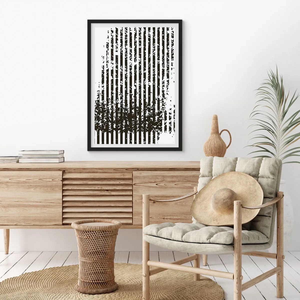 Plakat i sort ramme - Abstrakt mønster med linjer og tekstur - 50x70cm - Rytme og støj - Moderne vægdekoration til stue og soveværelse ARTTOR
